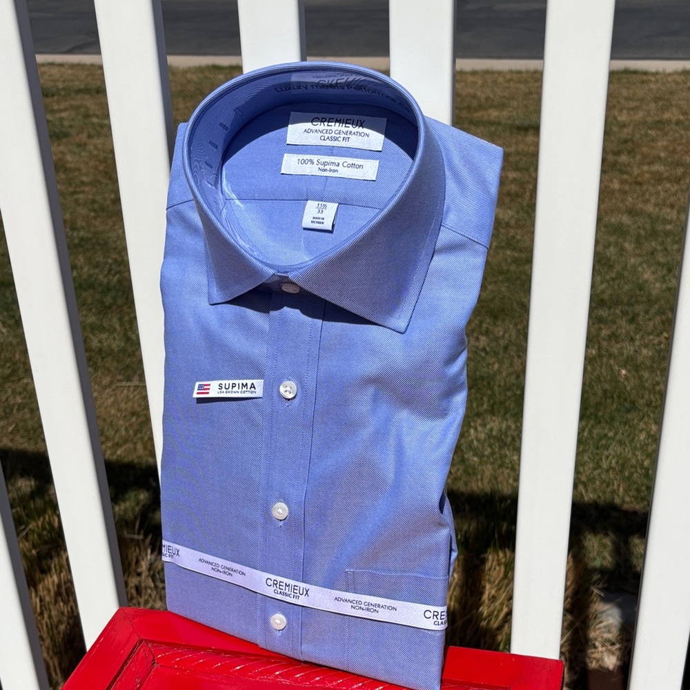 CREMIEUX Supima Cotton Blue NWT Classic Fit Men’s Dress Shirt 15 1/2 x 33